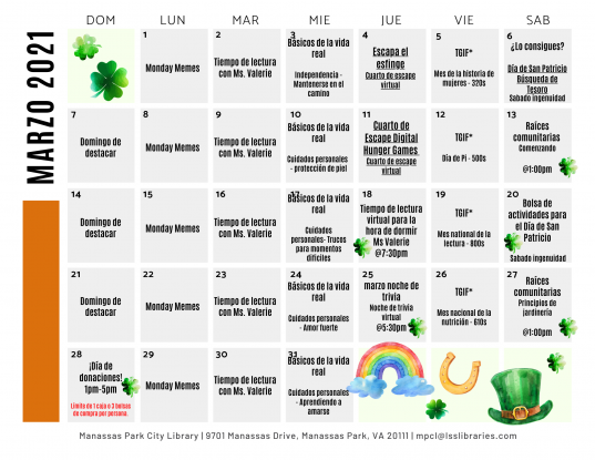 March 2021 Events & Programs Calendar - Español