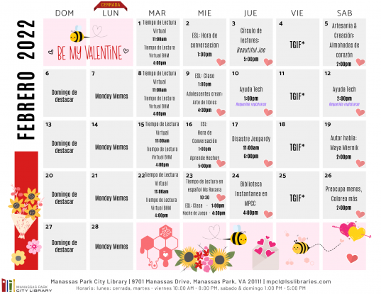 February 2022 Library Events Calendar - ES