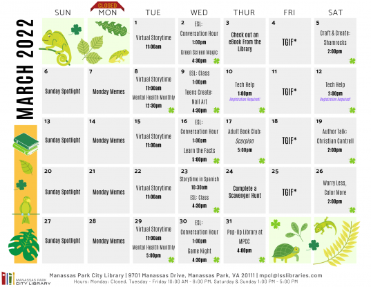 March 2022 Library Events Calendar - EN