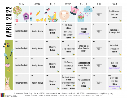 April 2022 Library Events Calendar - EN