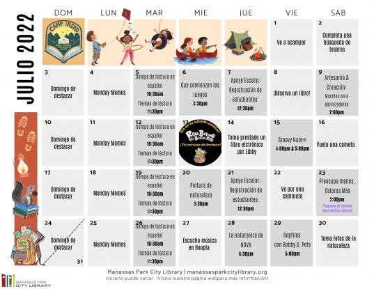 July 2022 Library Events Calendar - ES
