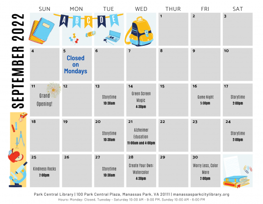 September 2022 Library Events Calendar