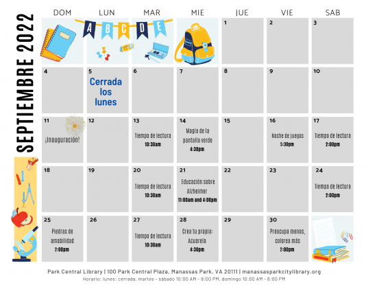 September 2022 Library Events Calendar-Spanish